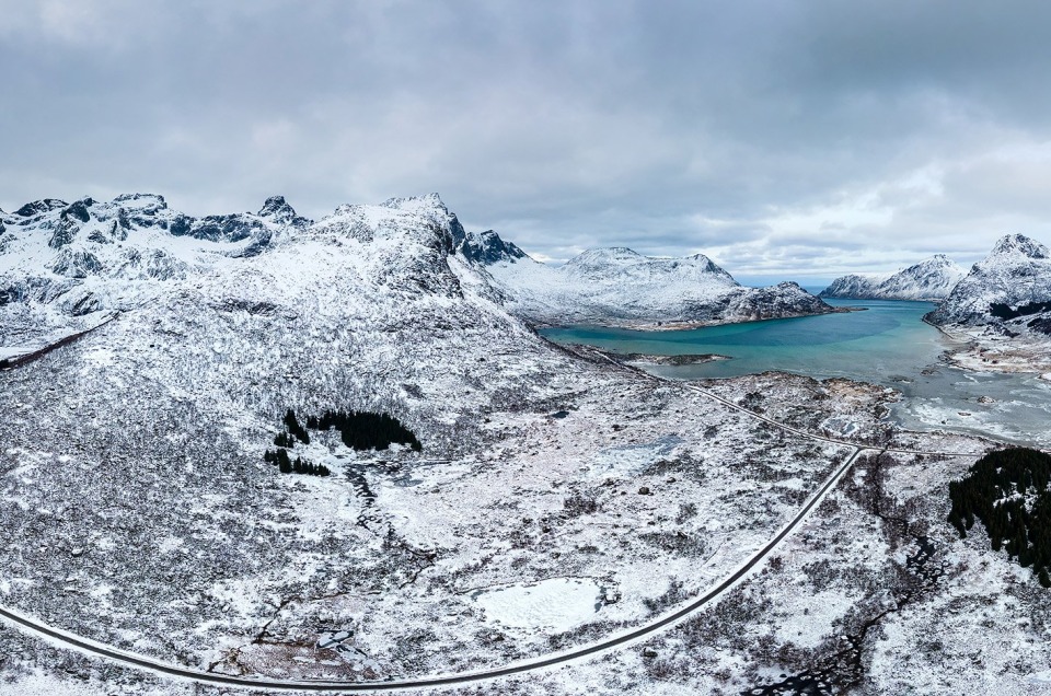 Panorama des Lofoten, vu du ciel